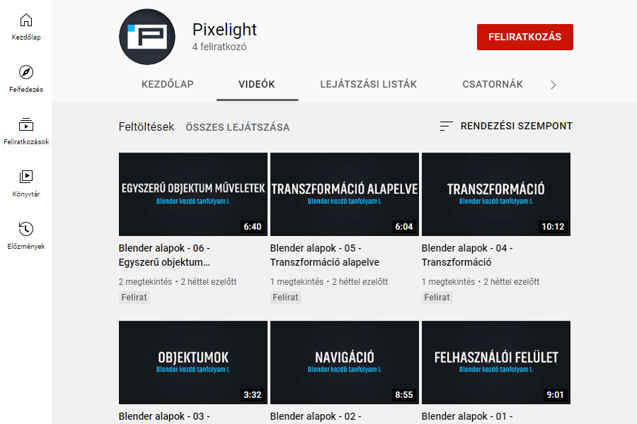 Pixelight Learning 3D grafika tanfolyamok Youtube csatorna